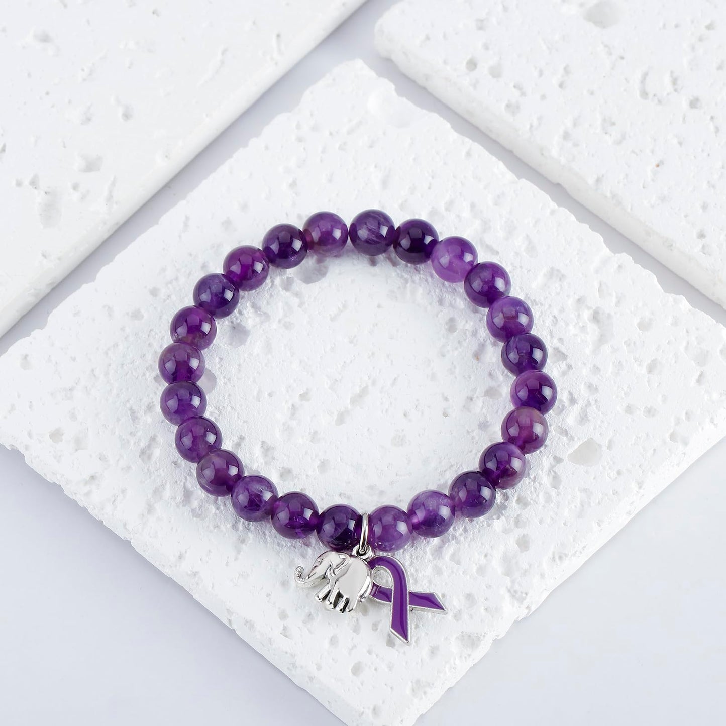 ARHTF Elephant Alzheimers Awareness Bracelet Purple Ribbon Support Alzheimers Family Gifts For Dementia Support (Purple Alzheimers bracelet)