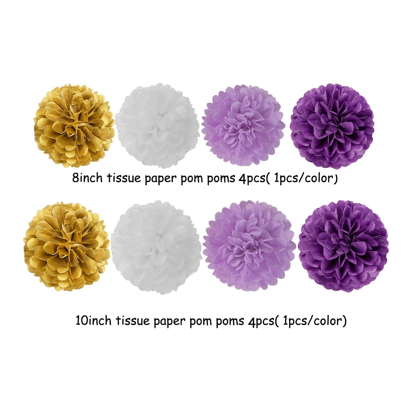 Purple White-Gold Party-Decorations Graduation Banner - 8pcs Kits Class of 2026 Cap Garland Streamers, Paper Tissue Pom Poms Flowers, Congratulations Grad Decor Lasting Surprise