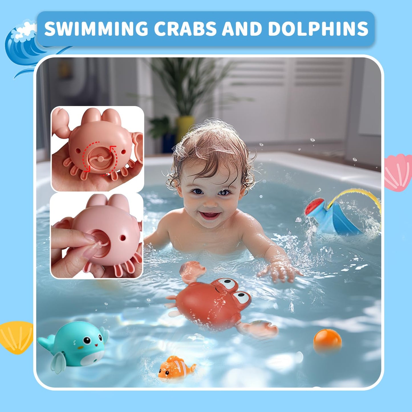 Vahlbeste Water Table for Toddlers 1-3, Kids Water Table, 3-Tier Water Tables for Toddlers 3-5 Features Swimming Dolphins & Crabs, Rain Showers Splash Pond, Activity Sensory Play Table for Boys Girls