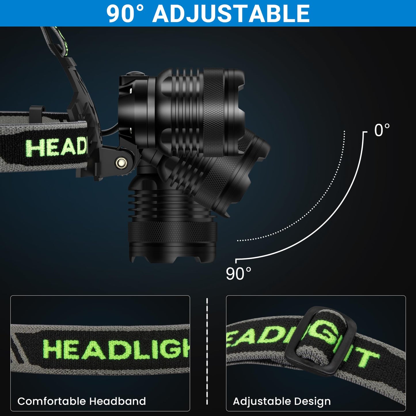 Kungf Rechargeable Headlamp 3 Pack, 99,000 Lumens Super Bright Head Lamp with 3 Modes, 90° Adjustable LED Head Light for Forehead, IPX6 Waterproof Headlamps for Adults,Camping,Hiking
