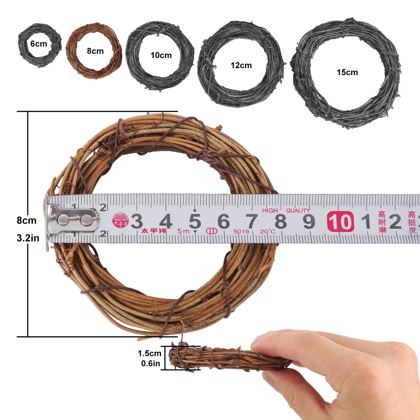 Geytetqi 40 PCS Natural Grapevine Wreaths, 3.2 Inch Beautiful Vine Branch Wreath for DIY Crafts and Christmas Decorations, Ideal for Wedding Decor