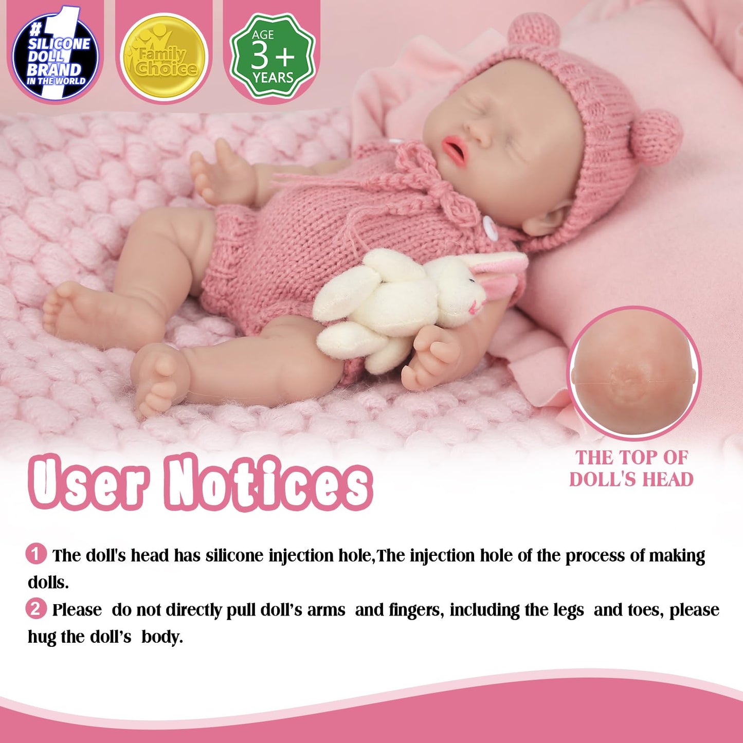 Vollence 8 inch Mini Silicone Baby Dolls Cute Realistic Newborn Preemie Miniature Babies for Kid Birthday Gifts - Girl