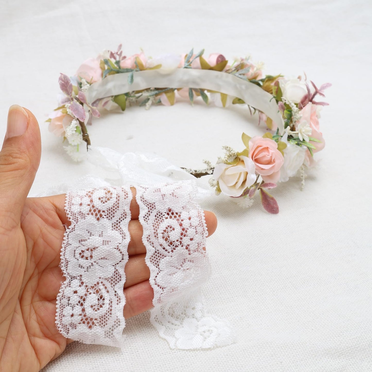 PoshMyra Flower Crown for Girls Wedding Peach Floral Holo Hair Headpiece Bridal Wreath Bridemaid Crown Kids Garland Family Photo Shoots Prop Headband for Women Maternity Wreath for Poppy Dogs