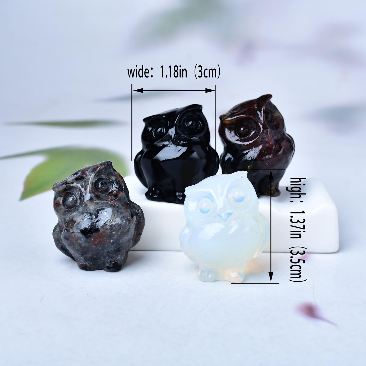 WUYOUSHI Natural Flame Stone Crystal Owl Decor Healing Stone Crystal Pocket Figurine Statue Hand Carved Polished Natural Gemstone Office Desk Meditation Spiritual Gift
