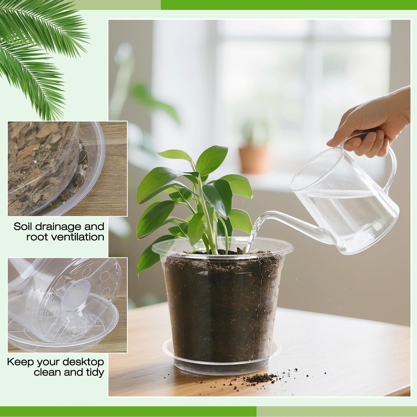 FUOAUYK 7 Inch Clear Nursery Pots with Drainage Trays, 15 Pack Plastic Pots for Plants, Clear Pot for Seed Starting, Transplanting, Succulents, and Indoor Gardening (7 inch)