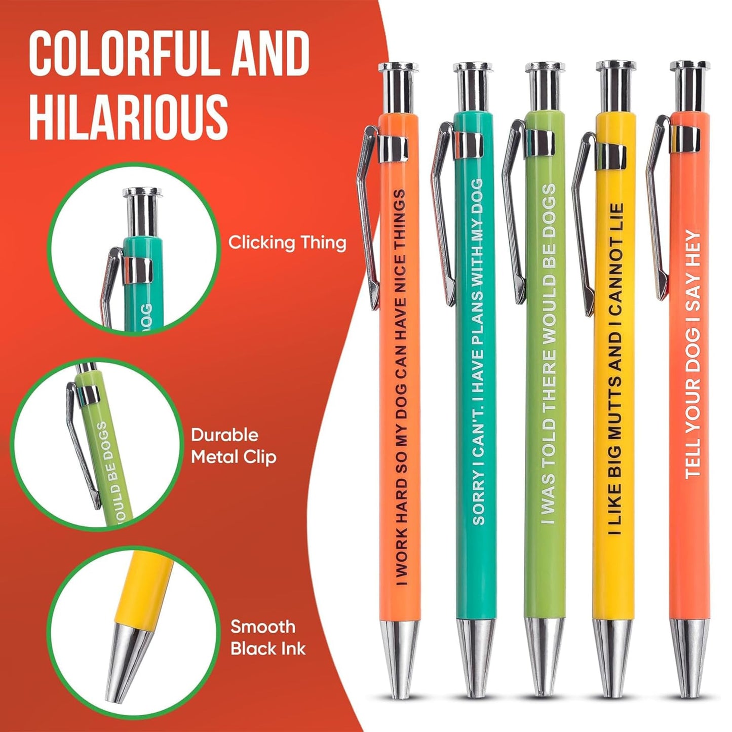 MilkToast Brands Funny Dog Pens 5-Pack Set, Black Ink Ballpoint Writing Pens with Sarcastic Sayings, Gifts for Dog Lovers, Mom Gifts for Women, Dad Gift for Men, Vet Tech Gift, Office Supplies