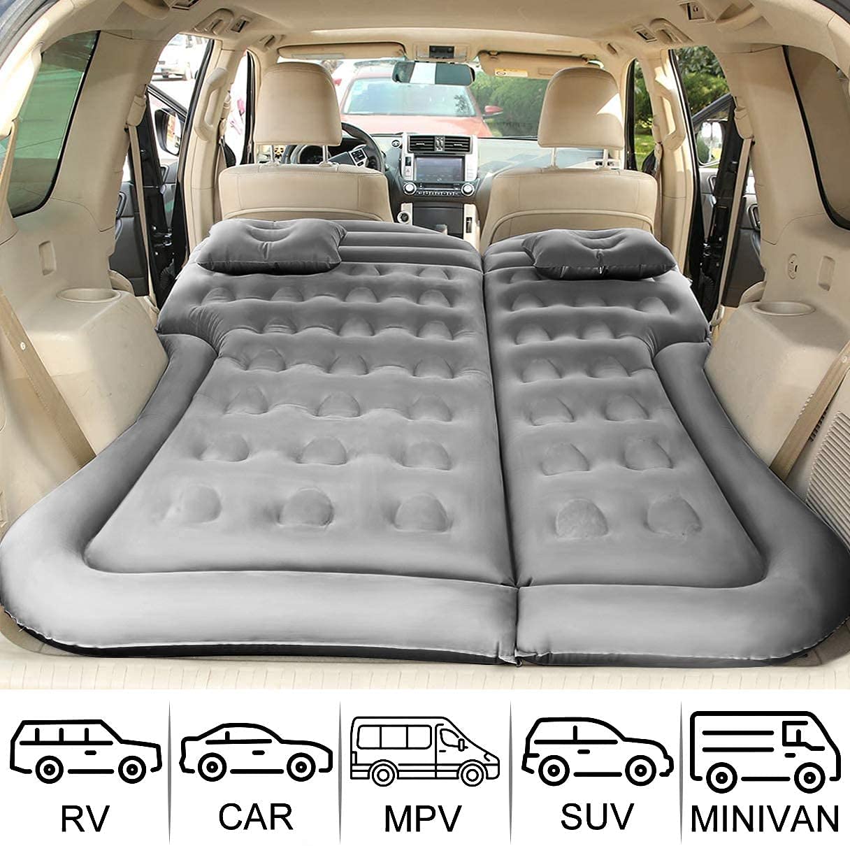 SAYGOGO SUV Air Mattress Camping Bed Cushion Pillow - Inflatable Thickened Car Air Bed with Air Pump Portable Sleeping Pad Mattress for Home Car Travel Camping Upgraded Version - Grey