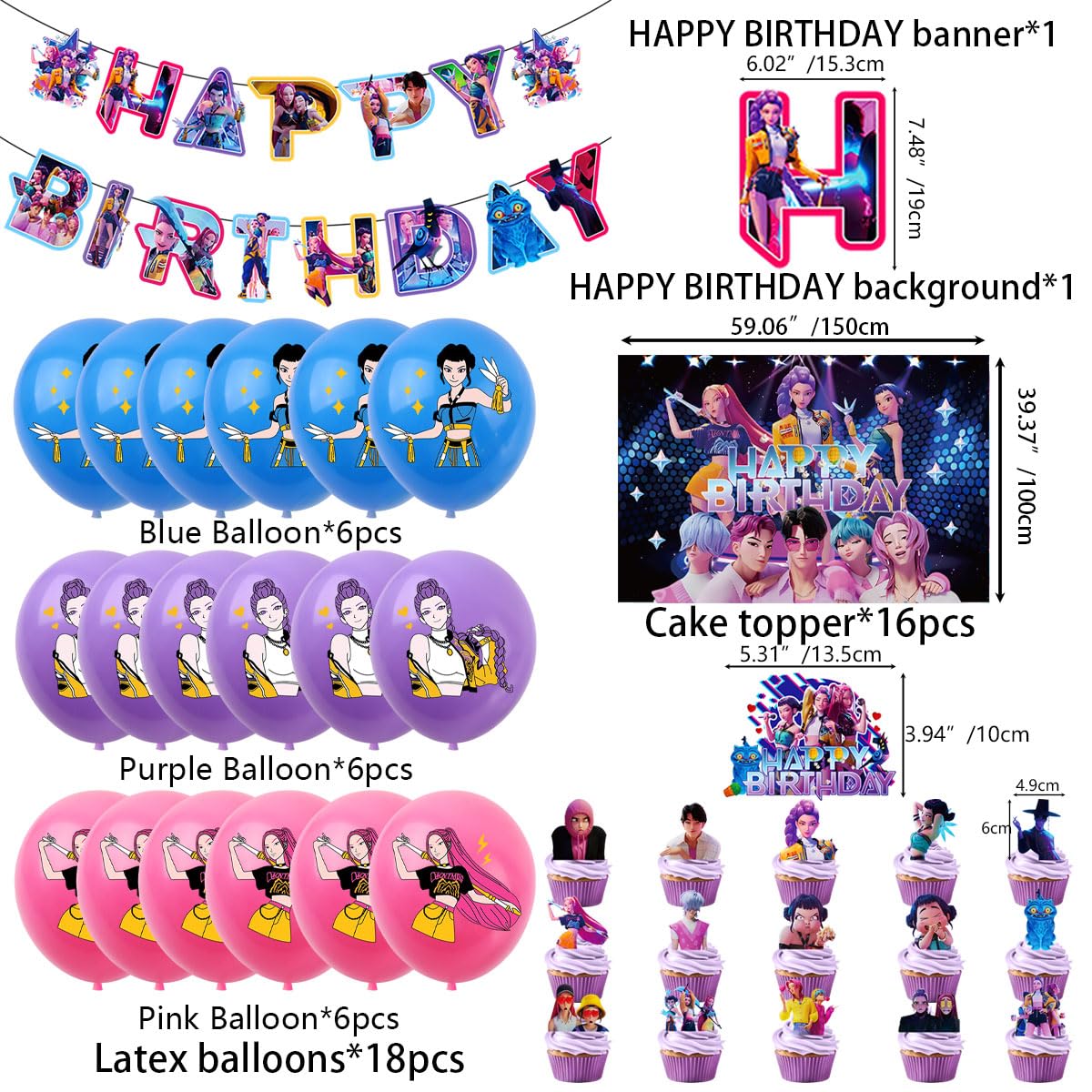 Cartoon Birthday Party Supplies, Cute Anime Party Decorations Set Include Banner, Cake Topper, Cake Cupcake Toppers, Backdrop, Balloons for Movies Theme Party
