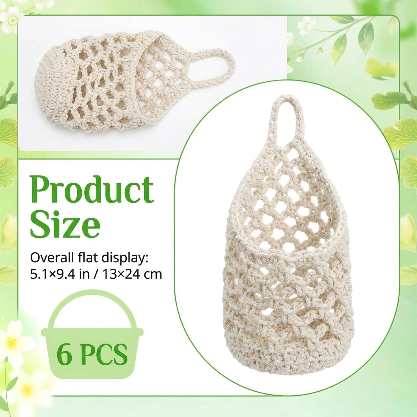 Yuanan 6 Pack Macrame Plant Hangers, 9.4 X 5.1 Inch Wall Hanging Basket Bulk Small Hanging Planters Cotton Hang Wall Basket Handwoven Walls Hangings Planter, Plants and Pots are Not Included-White