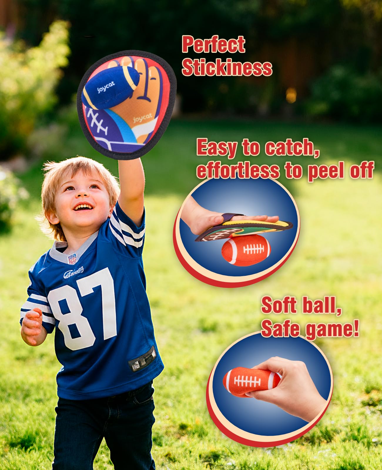 JoyCat Football Toss and Catch Ball Game for Kids, 4 Paddles & 4 Soft Footballs, American Football Training Set for Backyard Beach, Sports Outdoor Toys Birthday Gift Idea for Boys Girls Ages 3-12