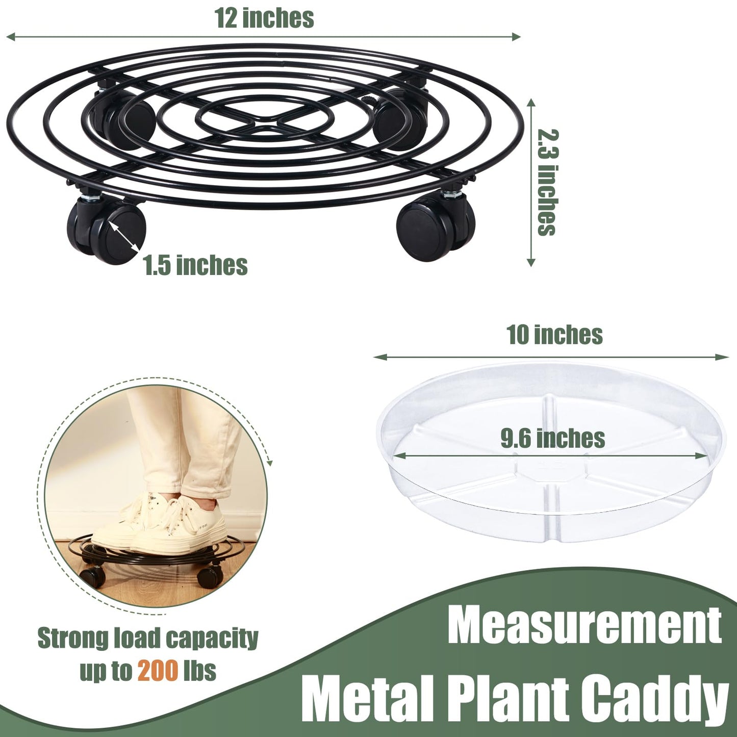 6 Packs 12 Inches Large Metal Plant Caddy with Wheels Rolling Plant Stands Heavy-duty Wrought Iron Plant Roller Base Pot Movers Plant Saucer on Wheels Indoor Outdoor Plant Dolly with Casters Planter Tray Coaster