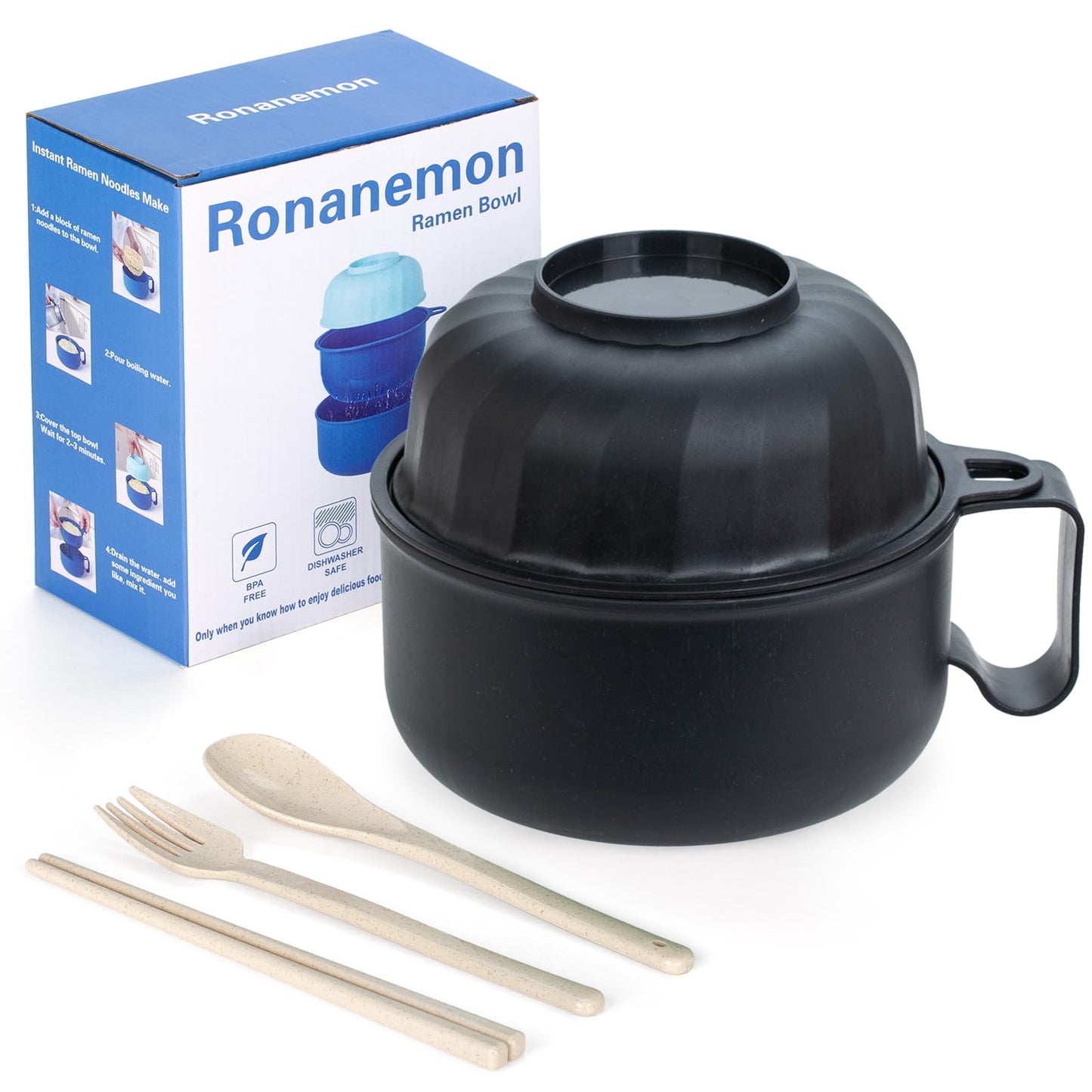 Large Ramen Bowl, Ramen Noodle Bowls Microwavable, Ramen Cooker with strainer, Microwave Pasta Cooker, Ramen Bowl Microwave Gift for College Boys Girls Male Female Dorm Room Essentials Instant Lunch