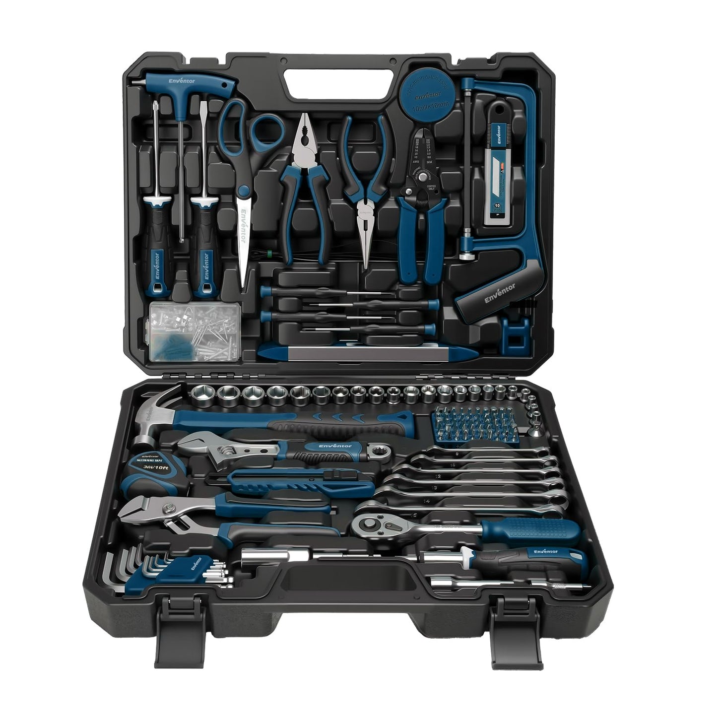 Enventor Tool Set, 220-Piece Home Tool Kit with Toolbox, Wrench and Hand Tools for Home Repairs, Auto Maintenance, DIY & General Use,Household Repair Tools for Men & Women, Blue