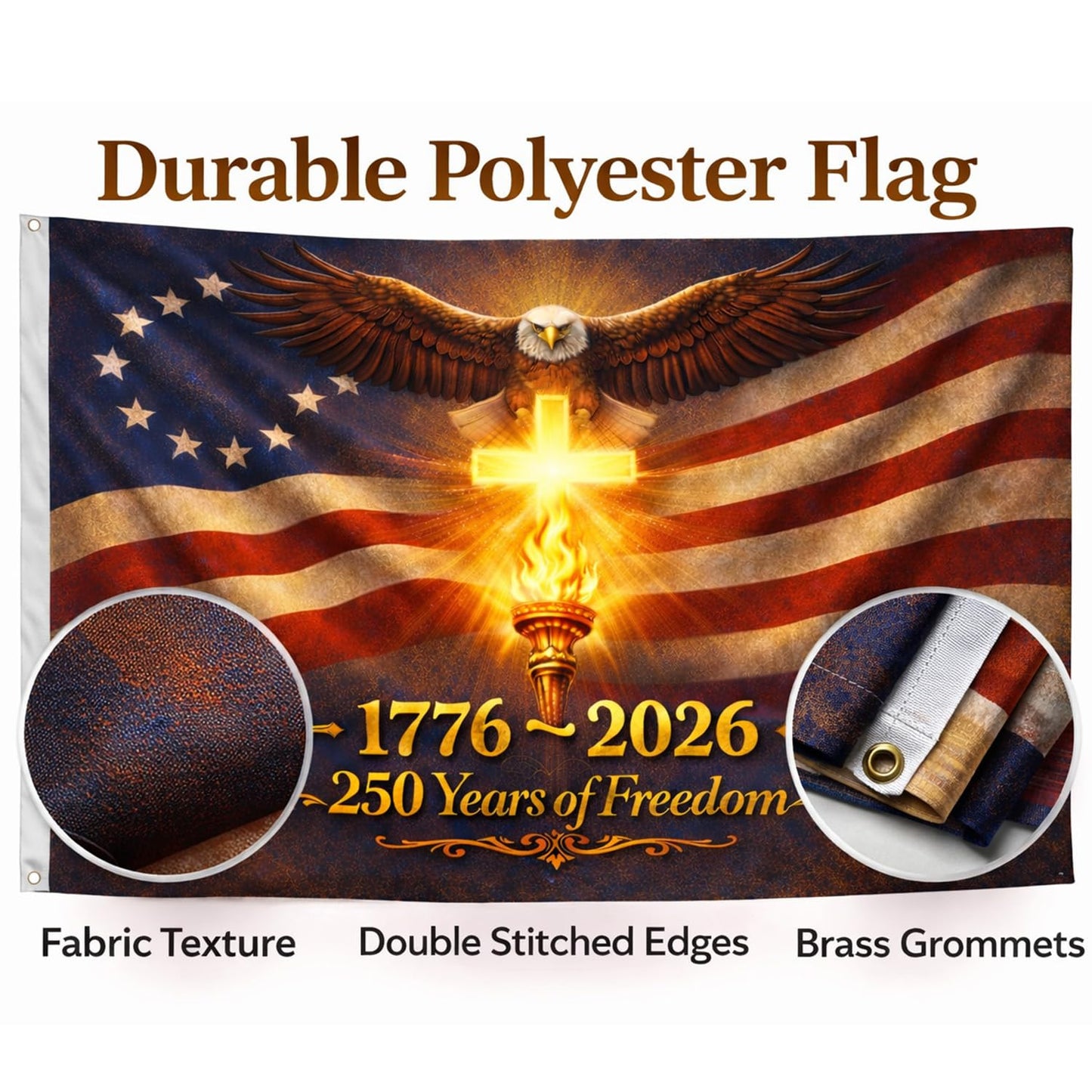 America 250th Anniversary USA Flag 3x5 Ft – 1776-2026 Patriotic USA Flag, Betsy Ross 13 Star Vintage American Flag, Double Sided 3-Ply Outdoor Flag with Brass Grommets, Fade Resistant (God Bless America)