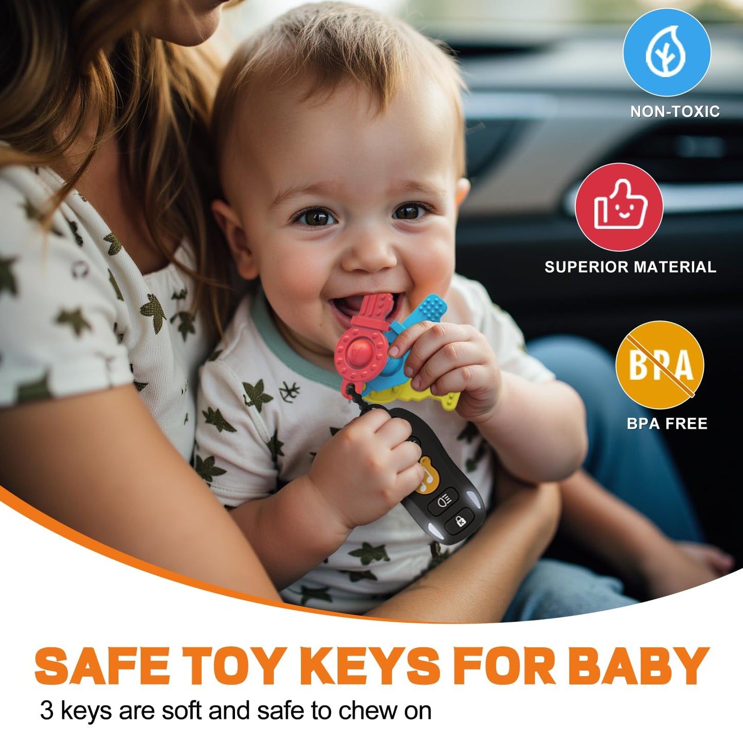 Baby Toy Car Keys - Baby Keys Toy Pretend Play with Sounds & Lights Interactive Musical Sensory Learning Toys Gifts for 1 Year Old Boys Girls Infant Toddlers Kid Age 6+ Months
