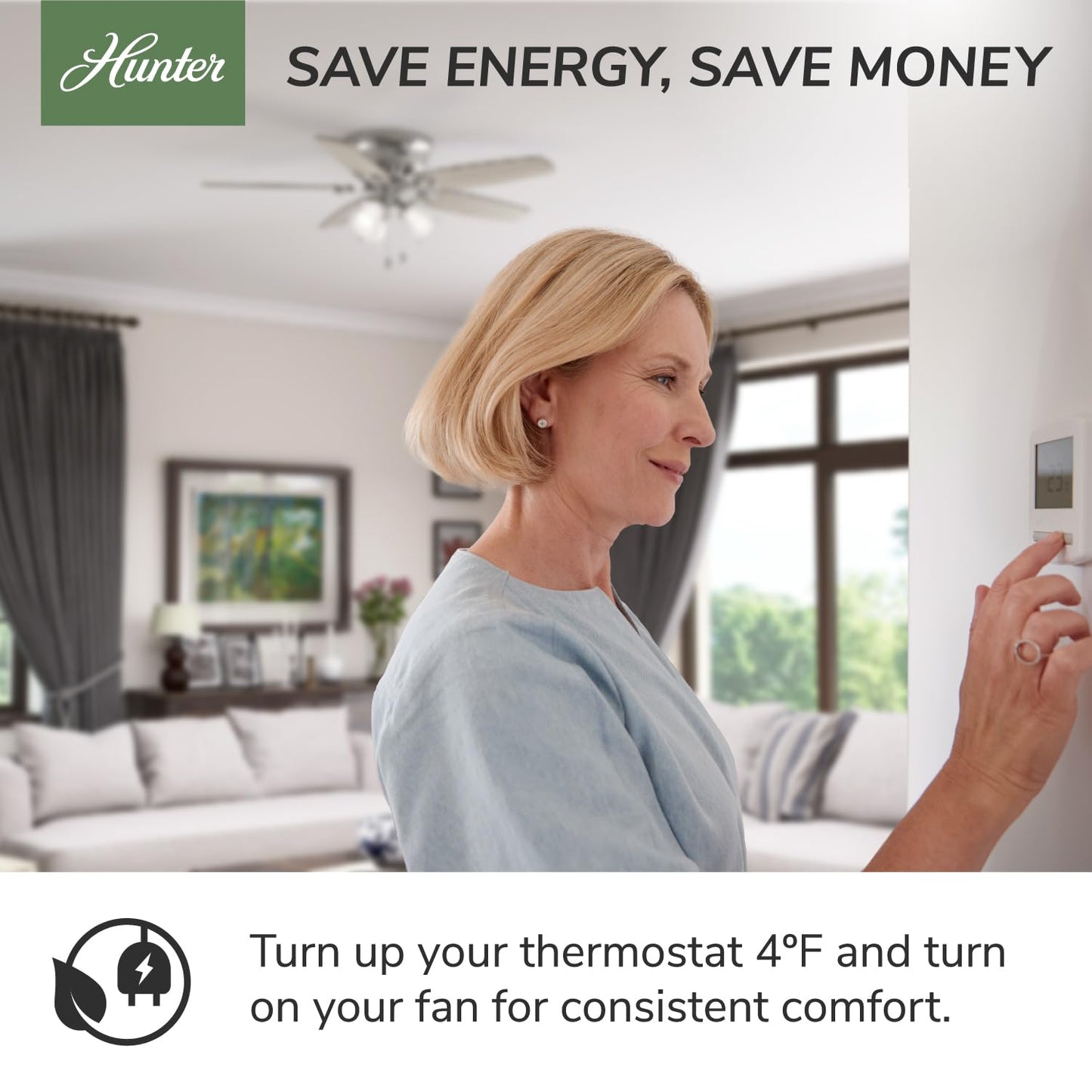 Hunter 52 inch Indoor Ceiling Fan No Light with Remote Control - White Modern Ceiling Fan without Light, Low Profile Mount, 4 Blades, For Bedroom, Living Room, or Kitchen - Dempsey 59248, Fresh White