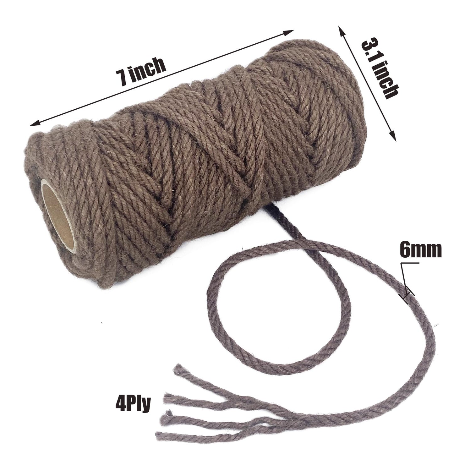 Leecogo 6mm Jute Rope 100 Feet Natural Craft Rope Twine String Perfect for Home Gardening Macrame Arts Crafts DIY Cat Scratching Post Replacement Repairing Recovering Cats Toy Making,Dark Brown