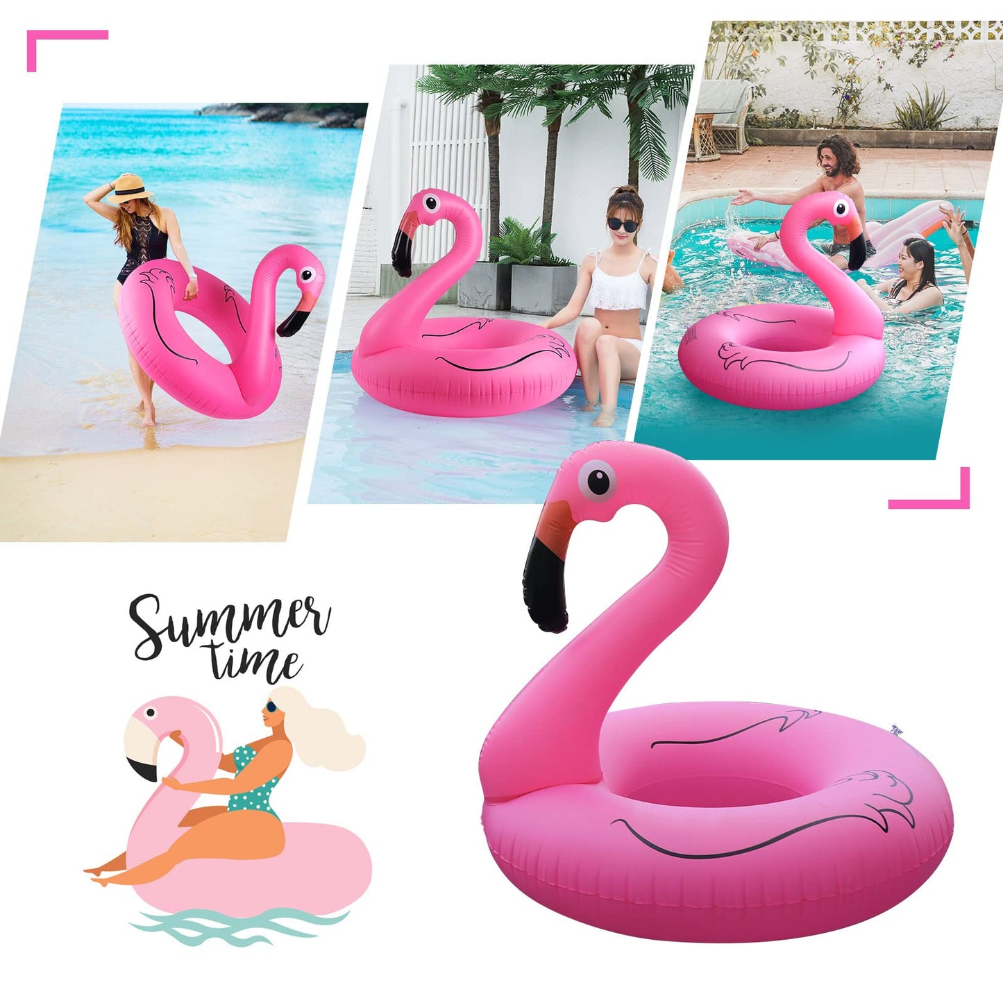 FlyfreeU Flamingo Inflatable Pool Floats with Lights, Solar Flamingo Pool Floats for Adults, 42 Inch Pool Float Lake Beach Floaty, Swimming Pool Float Raft Lounge for Adults Party Water Fun