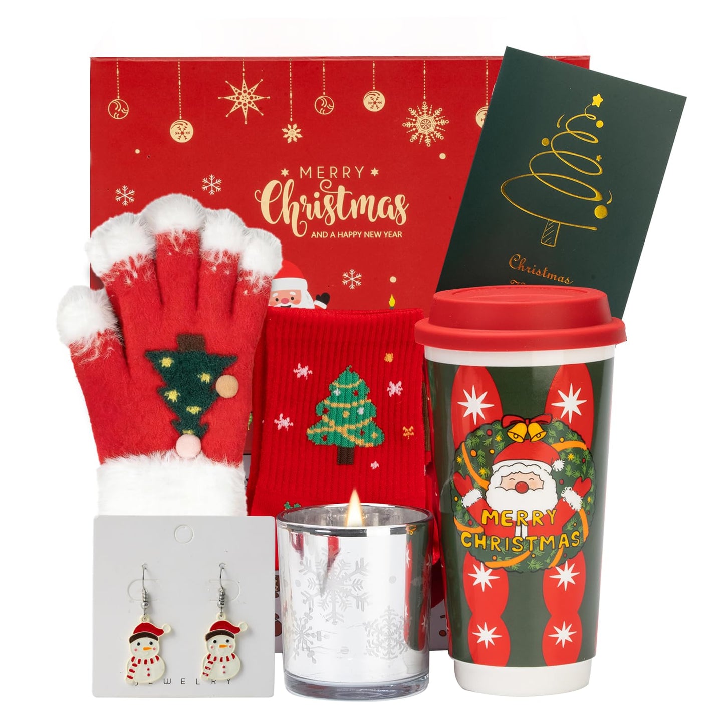 CabyGift Christmas Gifts for Women 2025 Unique Christmas Gift Basket with Soft Snowflake Gloves, Ceramic Tumbler & Cozy Candle Set - Xmas Presents Holiday Gift Box for Mom, Wife, Teacher, Best Friend