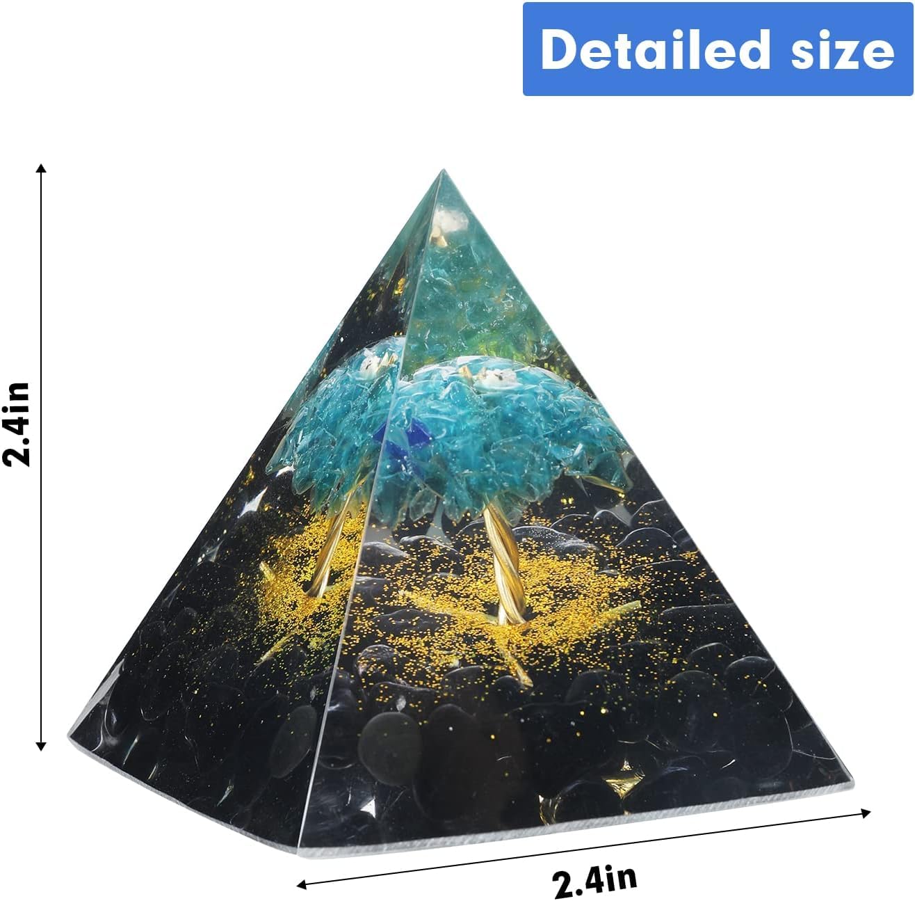 EternalOrgone Tree of Life Orgone Pyramid for Positive Energy, Orgonite Blue Quartz&Obsidian Healing Crystal Pyramids for Reduce Stress Chakra Reiki Healing Meditation Attracts Lucky and Success