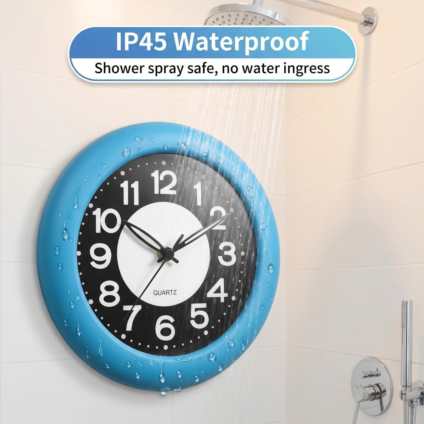LXSZRPH Bathroom Clock Waterproof for Water Spray, Shower Clocks Analog, Large Screen, Non Ticking Silent, Luminous, Table Stand, Wall Mounted Clock for Home, Office, Pool, Spa, Restaurant (Blue)