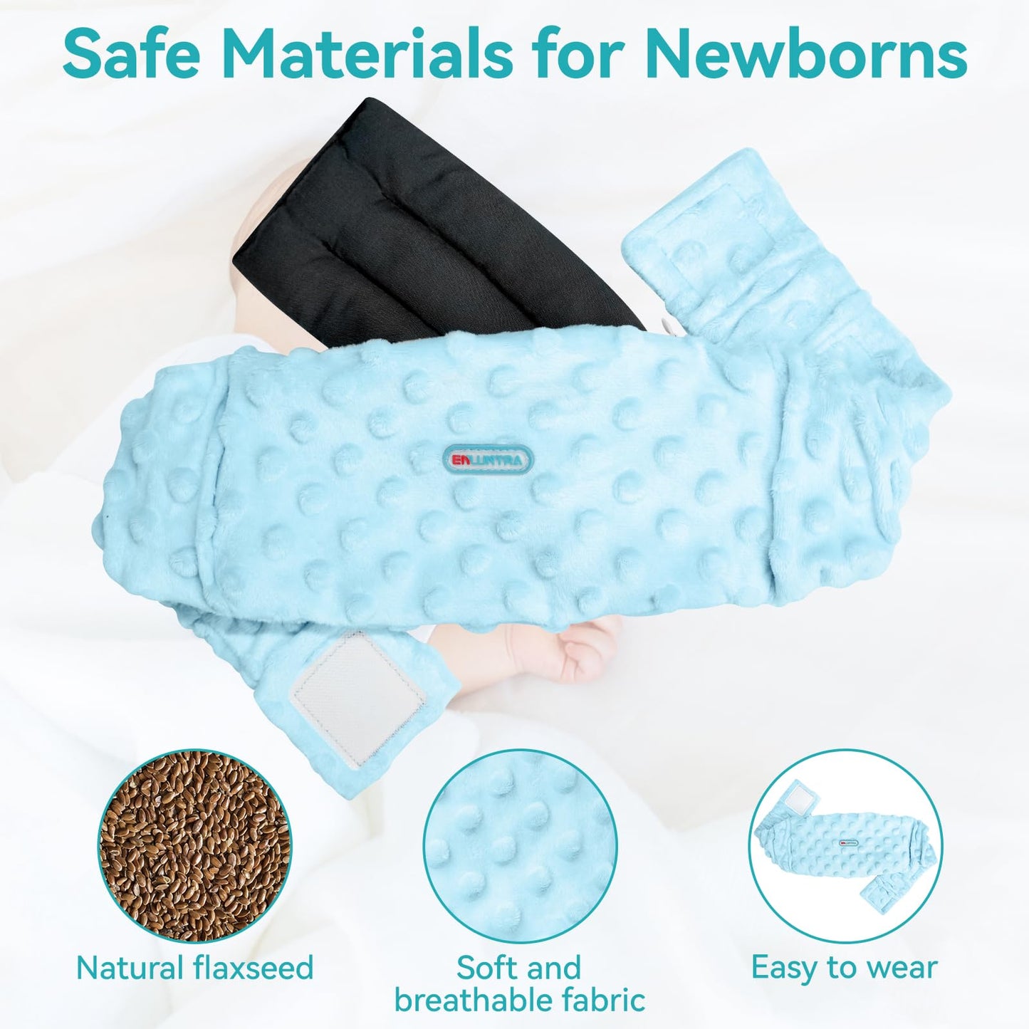 Colic and Gas Relief for Newborns and Infants, Flaxseed Heated Tummy Wrap - Microwaveable Baby Heating Pad with Soothing Warmth, Natural Relief for Gas and Upset Stomach, Bule