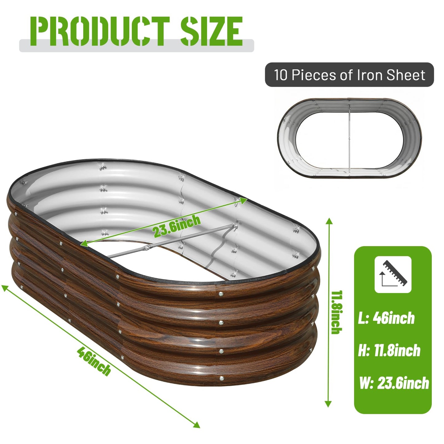 SnugNiture Galvanized Raised Garden Bed, 4x2x1ft Oval Metal Planter Box for Planting Outdoor Plants Vegetables