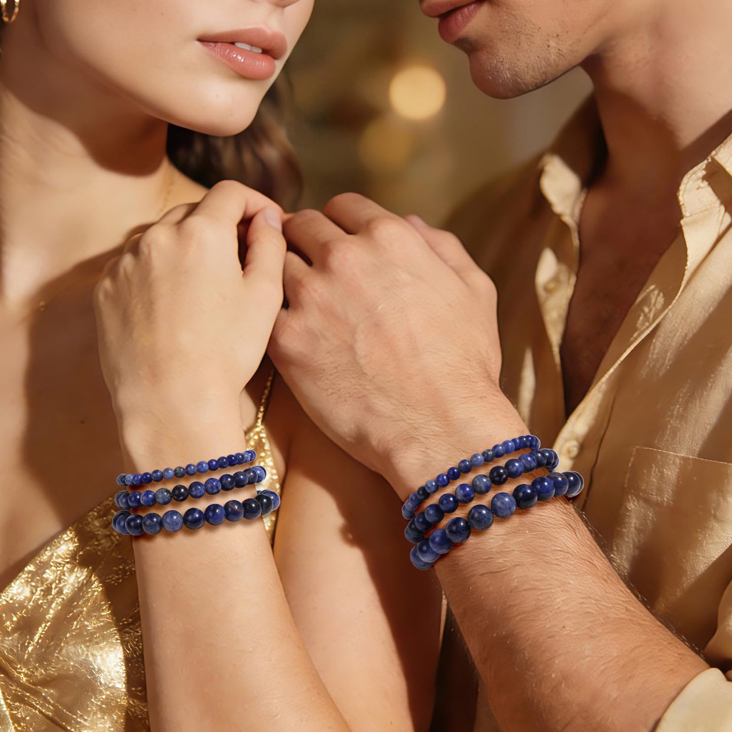 Risyfjew 4MM Handmade Sodalite Natural Gemstone Stretch Elastic Bracelet,PE Film Anti-oxidation Packaging Natural Stone Crystal Healing Power Energy Gifts for Adult