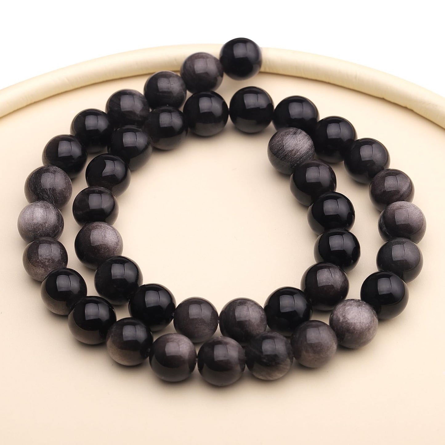 35pcs 10mm Natural Gemstone Beads for Jewelry Making Supplies,Obsidian Healing Crystal Polished Round Loose Stone Beads for Bracelet Necklace 15 Inch