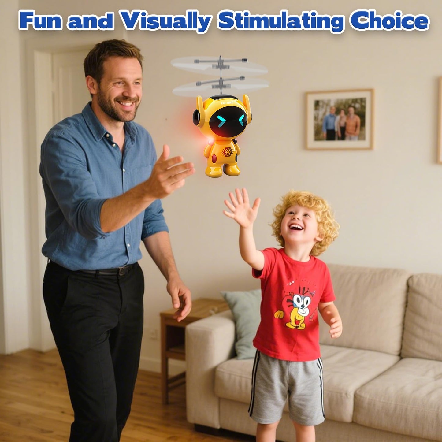 Tcvents Flying Robot Toys for Kids, Flying Ball Hand Operated Drones with LED Lights Indoor Rechargeable Mini Drone Helicopter Birthday Gift for Boys Girls Age 6-8 9 10 11 12+ Years Old, Yellow