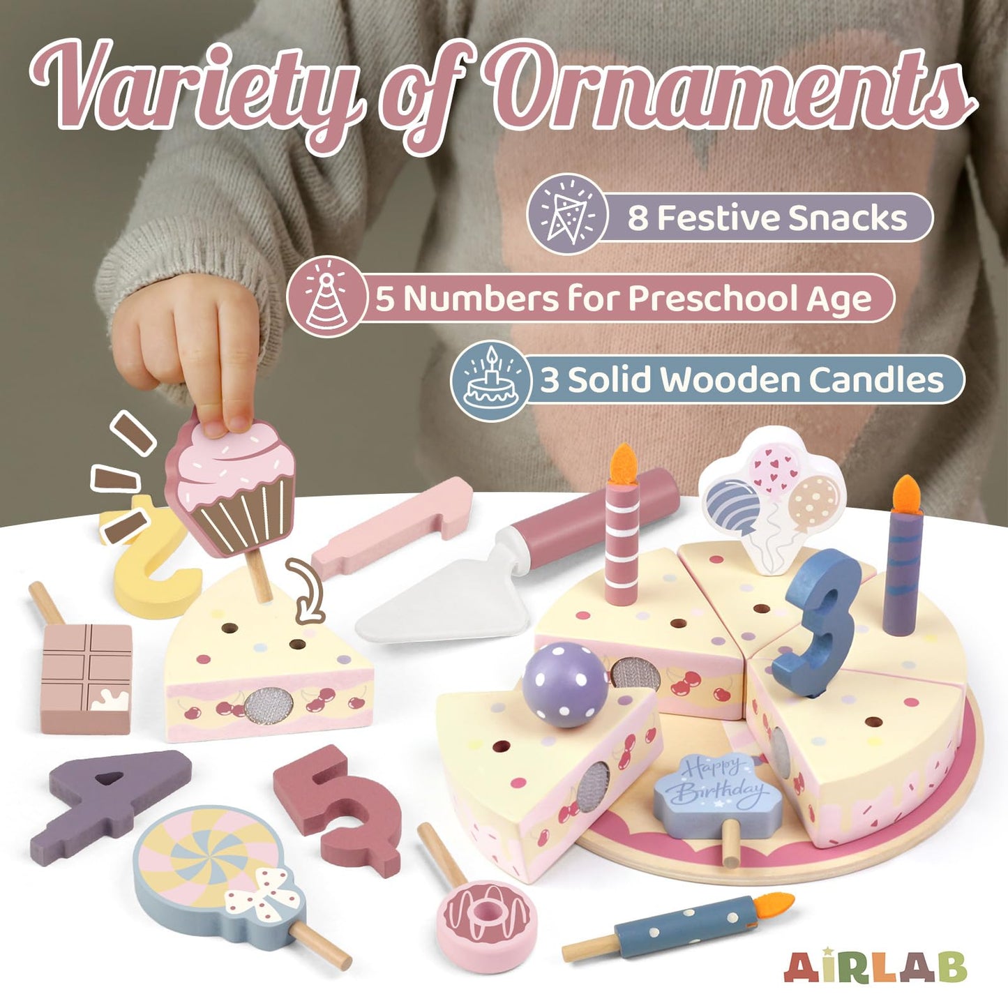 Wooden Birthday Party Cake Play Food Sets for Toddler 2 3 4 5 Year Old Girls Boys Kids Kitchen Accessories Pretend Play Toy Gift Educational Toys