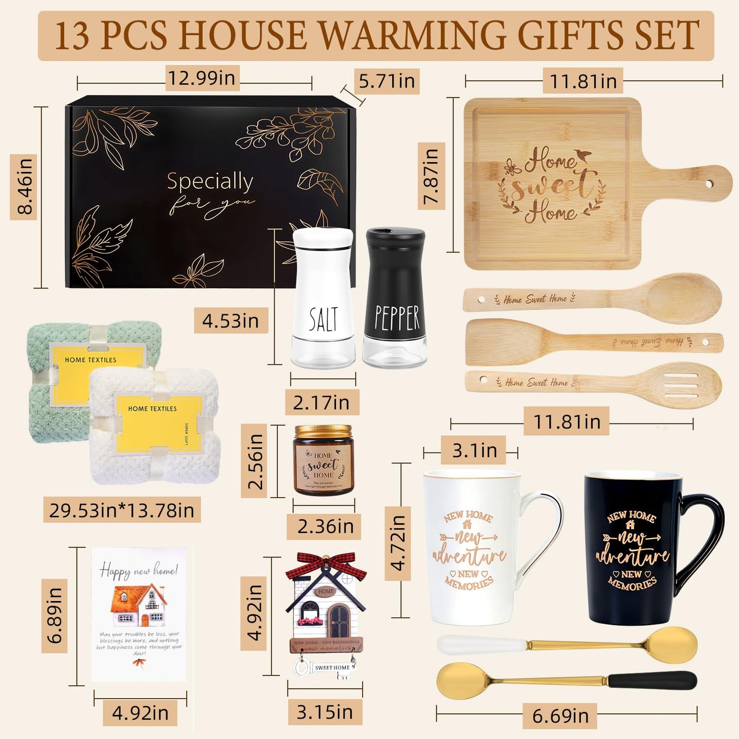 House Warming Gifts New Home,13 Pcs New Home Gift Ideas Basket,Personalized Housewarming Gifts for Homeowners,Closing Gifts for Home buyer,Couples Women,Men