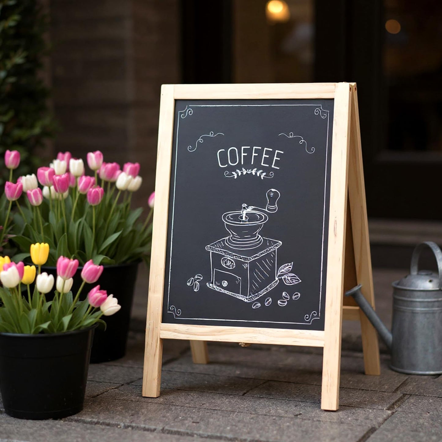 2 Pcs 15.7 x 9.8 Inch Small Chalkboard Signs Chalkboard Easel Tabletop Menu Wooden A Frame Sandwich Board Double Sided with 2 Erasers for Bar Wedding Parties Display Home Decor Sidewalk (Wooden)