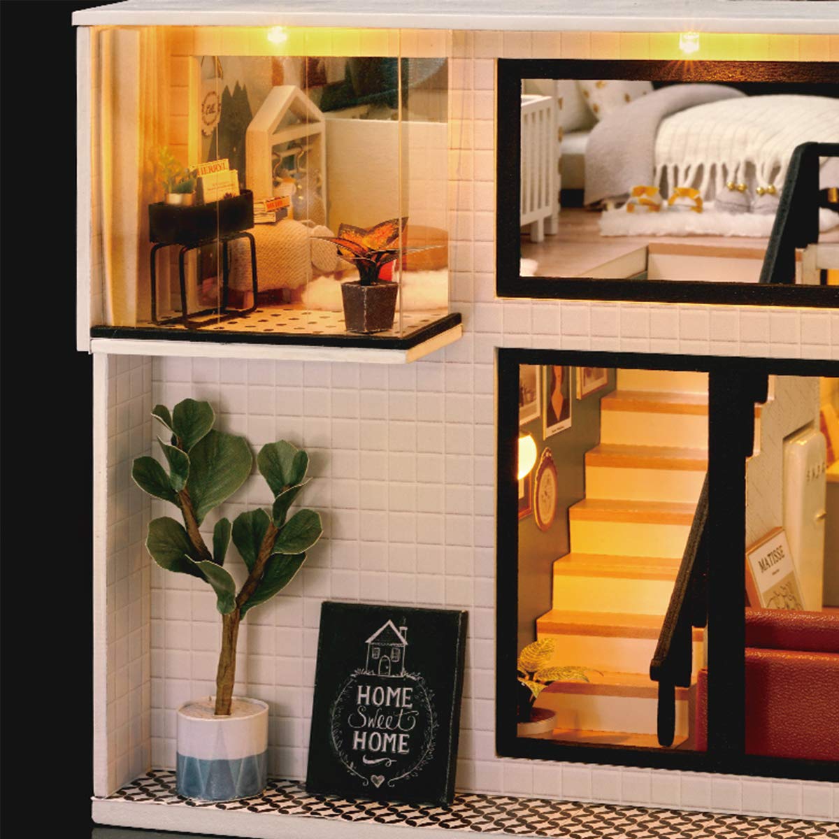 GuDoQi DIY Miniature Dollhouse Kit, Tiny House with Furniture and Music, 1:24 Scale, Great Crafts Gift for Birthday Christmas Day, Comfortable Life