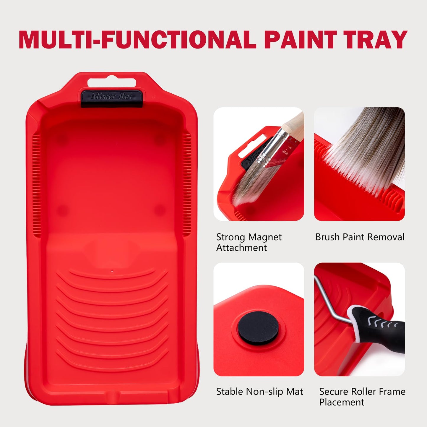 Mister Rui 11-Piece Foam Paint Roller Kit, 4-Inch Roller with Ergonomic Handle, Magnetic Paint Tray & Liners, High-Density Foam Covers with Brush, Painting Supplies for Walls, Cabinets, and Trim