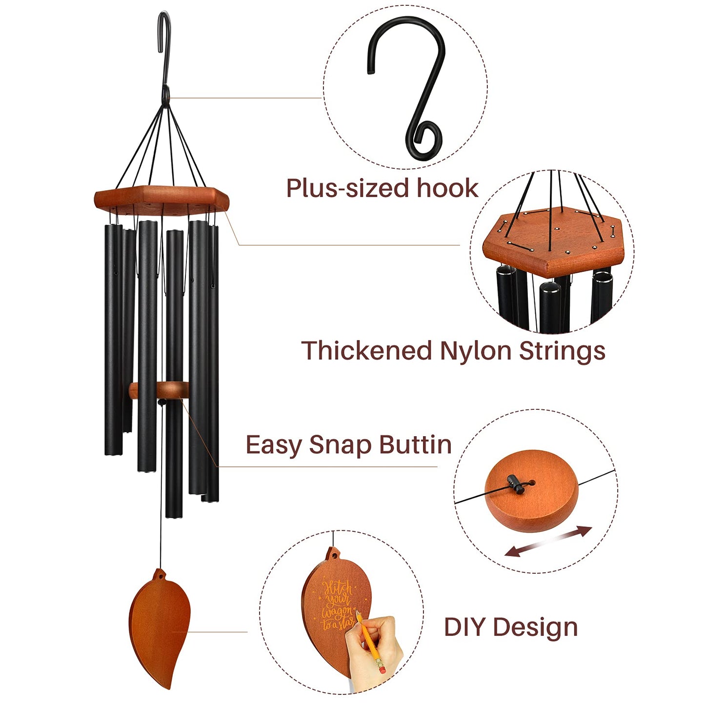 TESECU 38" Sympathy Wind Chimes for Outside Deep Tone, Memorial Loss of a Loved, Large Wind Chimes with 6 Thicken Tubes & Hook, Outdoor Souvenir Mother, Garden Decor