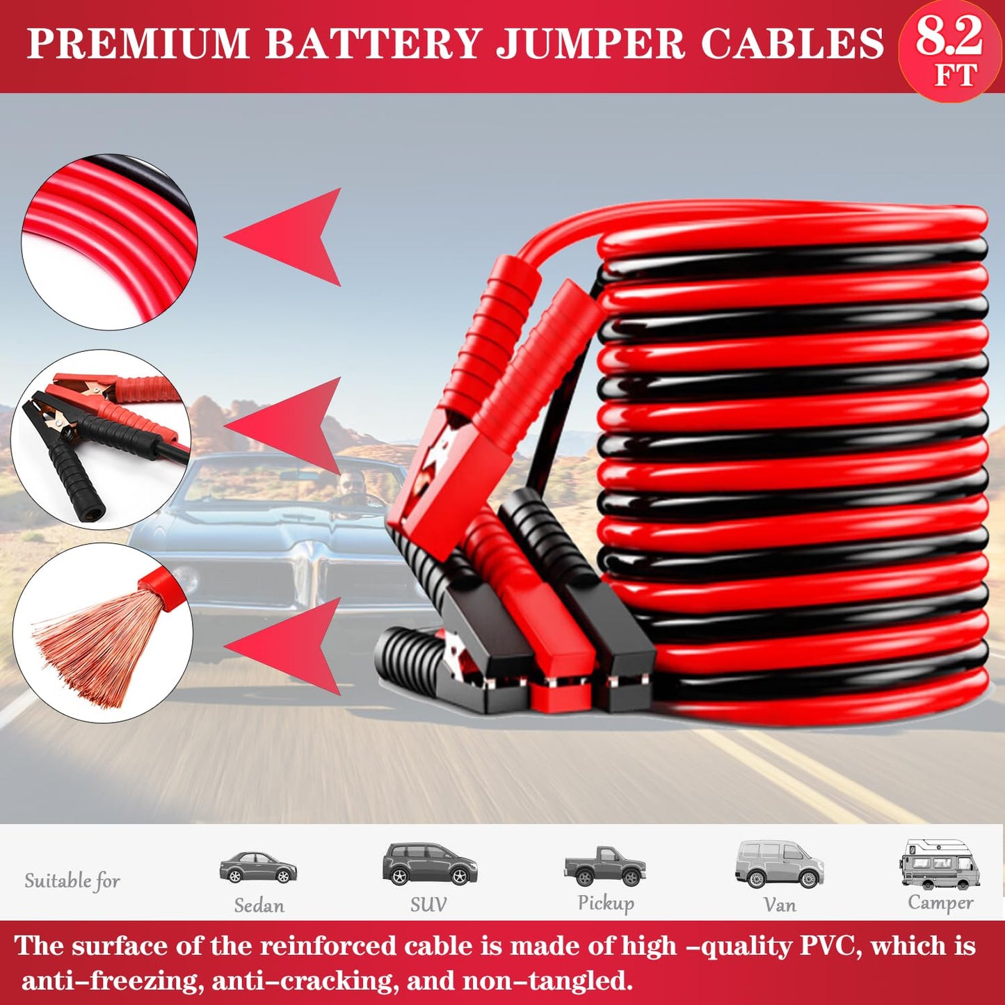 LIANXIN Car Roadside Emergency Kit,Car Safety Roadside Assistance Kit Jumper Cables, Headlamp,Tow Straps,Art Knife,Grey Automotive Emergency Kits