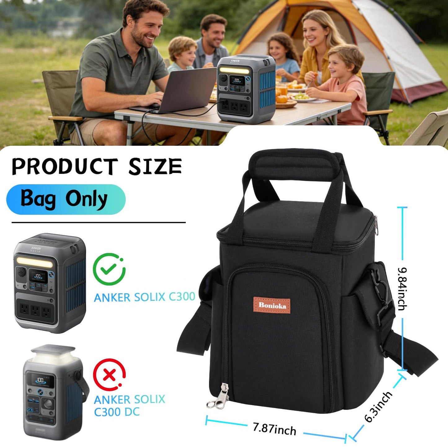 Travel Bag Compatible with Anker SOLIX C300, Portable Power Station, Protective Storage Bag for 288Wh LiFePO4 Battery, Portable Generator Organizer with Pockets & Shoulder Strap for Camping Travel