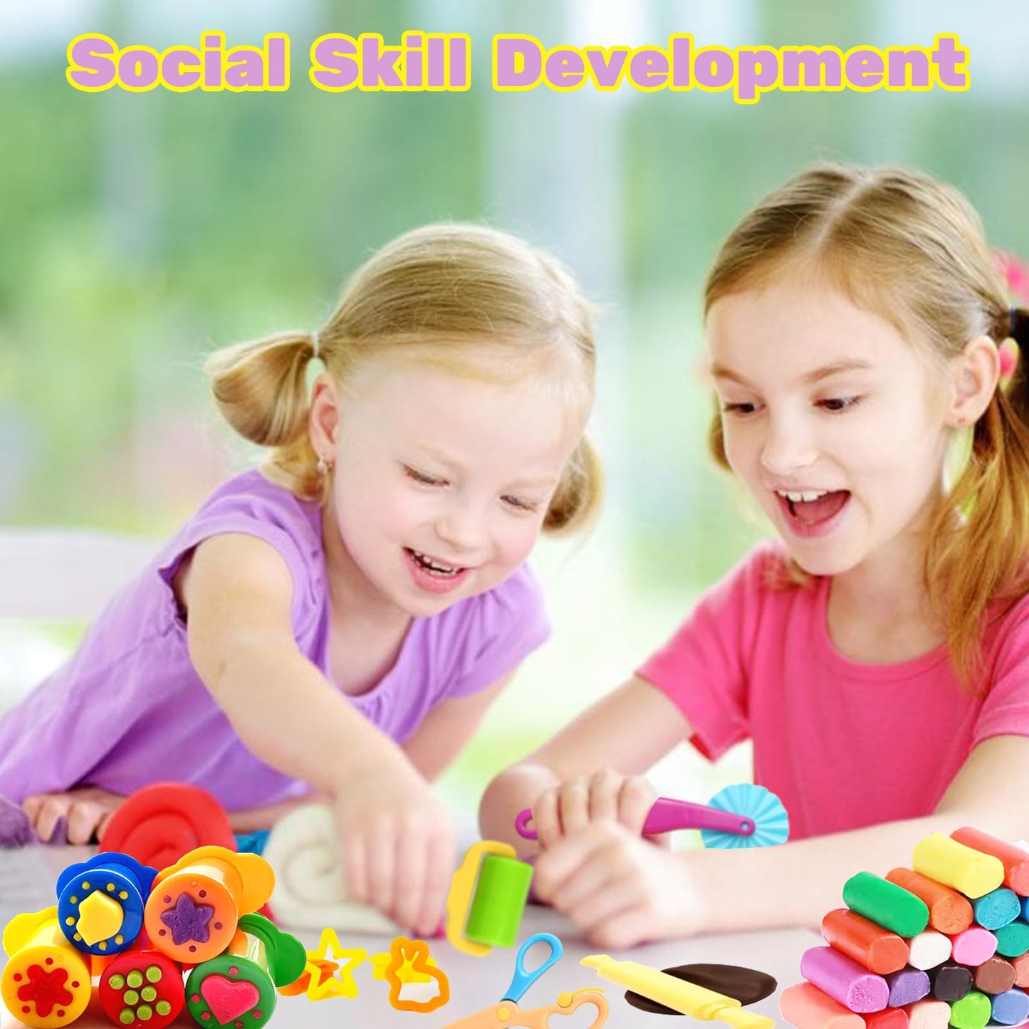 iShyan Dough Tools for Kids, 24 Pieces Dough Play Tools Set with Rolling Pins,Cutters,Dough Extruders,Scissor