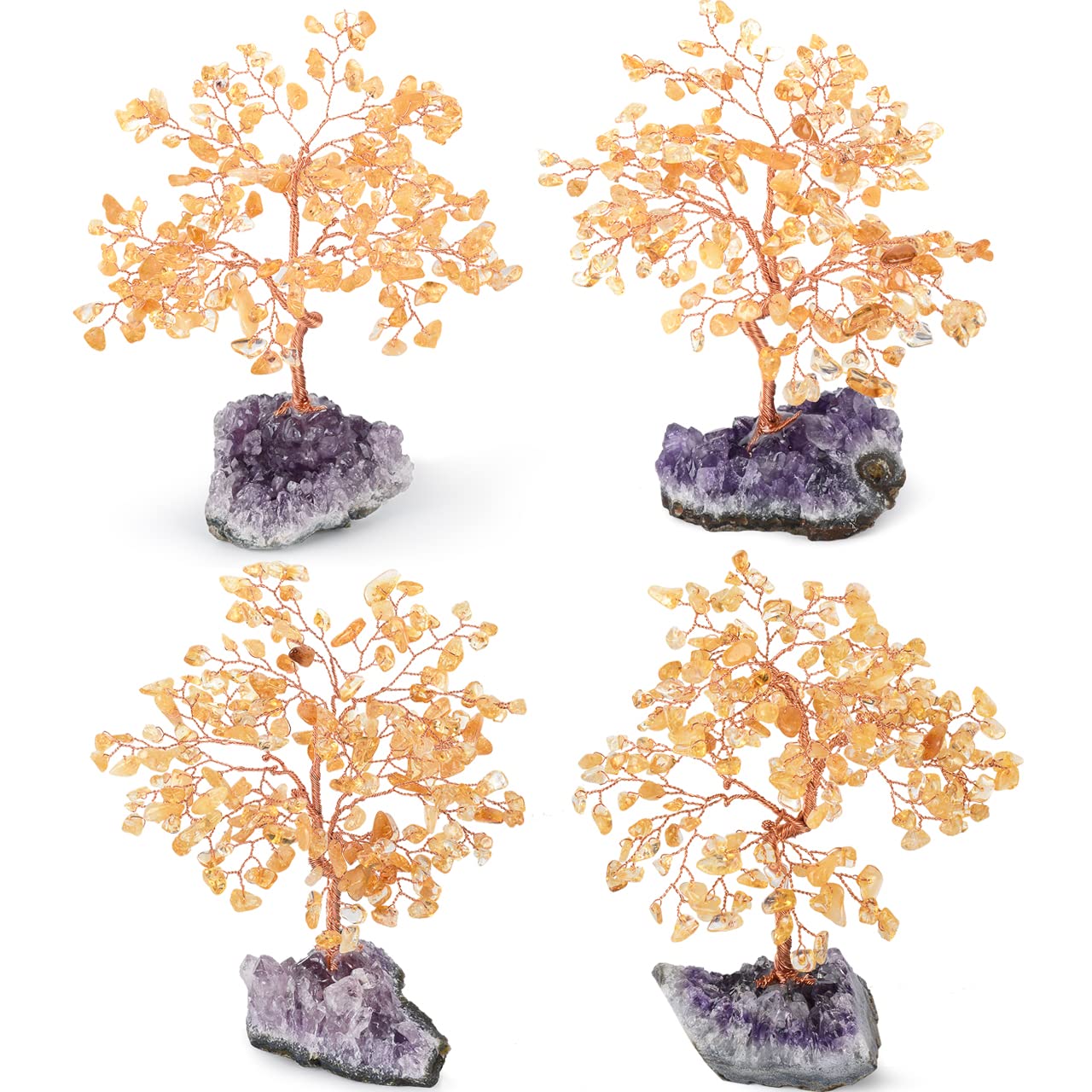 MASGEMES Natural Citrine Crystal Tree with Amethyst Geode Base,Healing Crystals Feng Shui Bonsai Money Tree,Chakra Balancing Positive Energy Home Decor 5.5"-6.3"