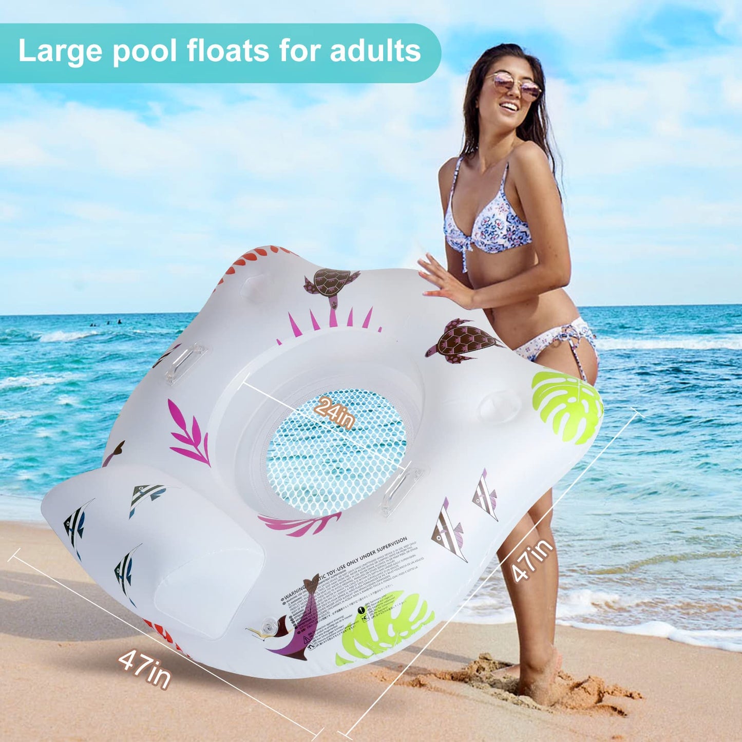 DeeprBlu Inflatable Pool Floats Chair with Color Changing Light, Solar Water Floats for Adults with 2 Cup Holders & 2 Armrests, Beach Float Pool Sofa, Pool Raft Lounge Pool Floaties for Adult