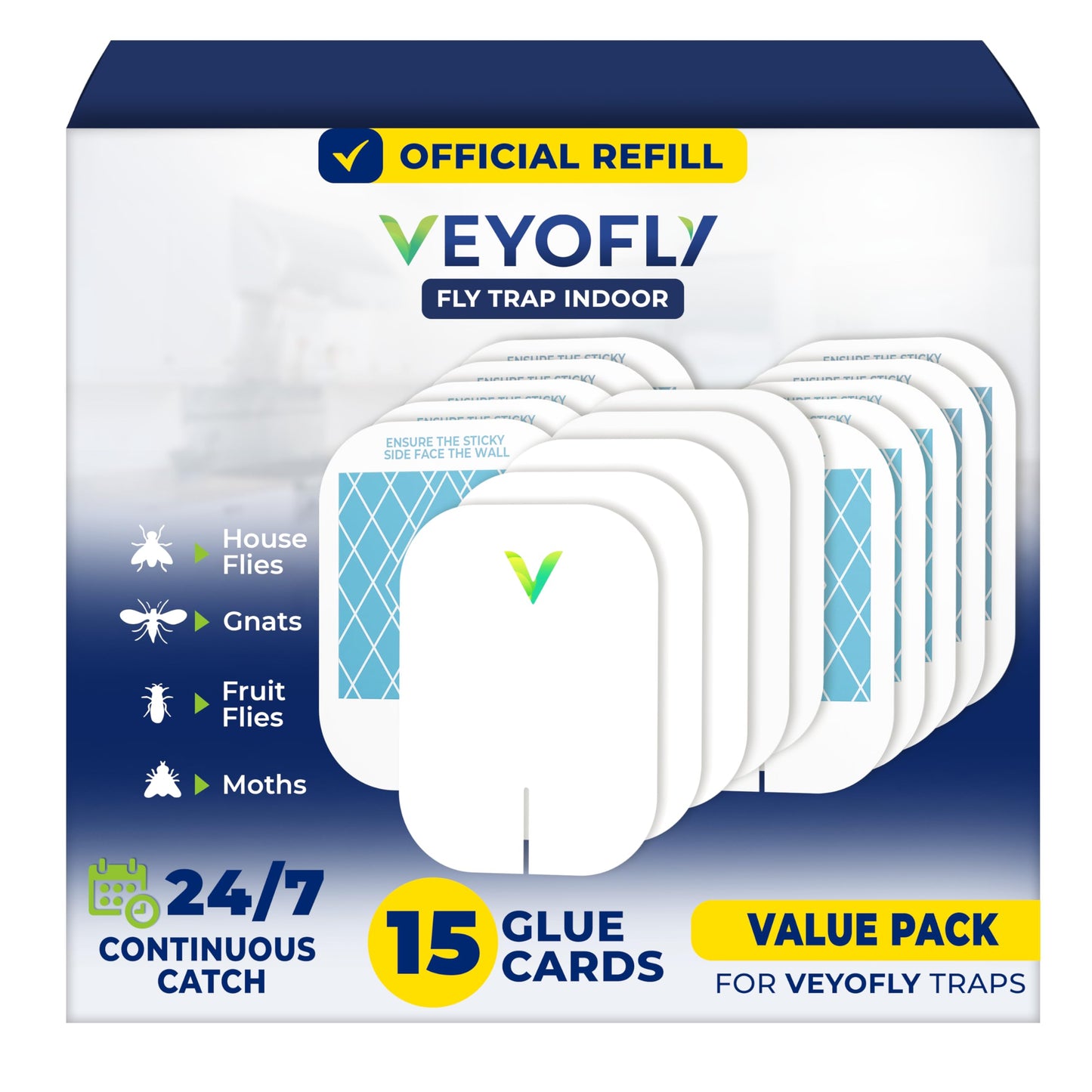 VEYOFLY Fruit Fly Traps for Indoors Official Refill, Gnat Trap Indoor Plug in, Bug Traps, Flying Insect Trap, Gnat Traps for House Indoor, Fly Trap Indoor for Home, Mosquito Catcher, Pack 15 Refills