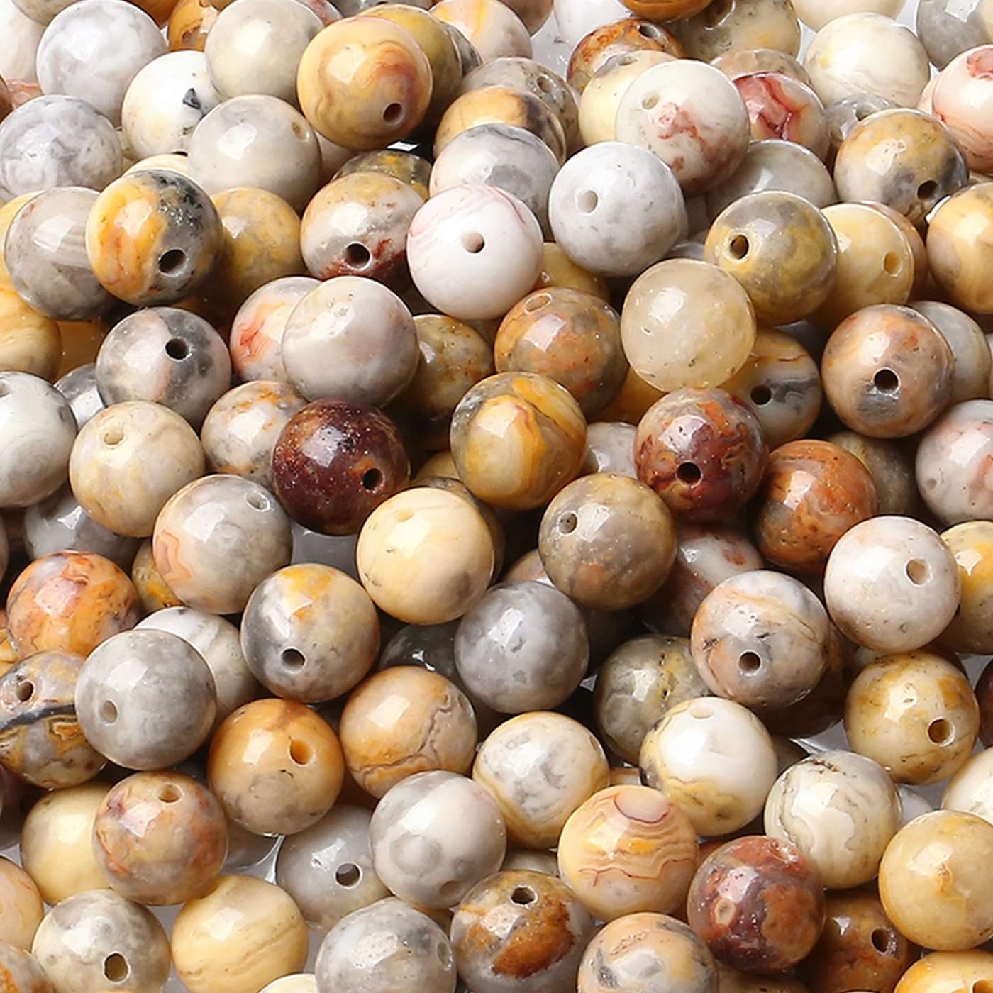 LAIDANLA Yellow Crazy Lace Agate 8mm Natural Stone Beads Round Loose Gemstone Stone Beads for DIY Bracelet Necklace Earrings Jewelry Making Polishing Beading 96PCS 2 Strand 32"