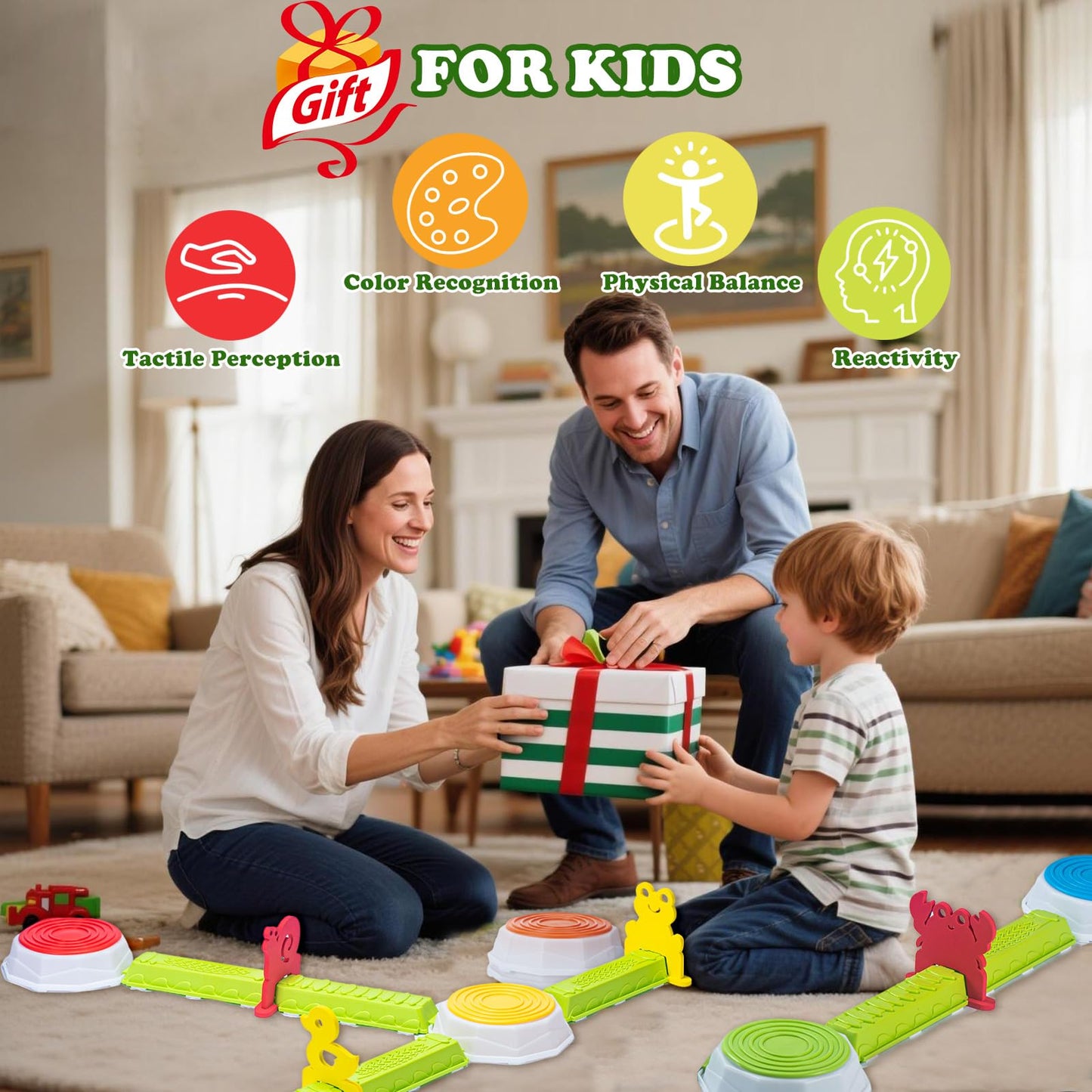 Light Up Stepping Stones for Kids, 15 piece Balance Beams Toddler Stepping Stones Obstacle Course Sensory Toys with Game Spinner and Card for Indoor Outdoor Toys Gifts for 3 4 5 6 7 8 9 Years Old Kids
