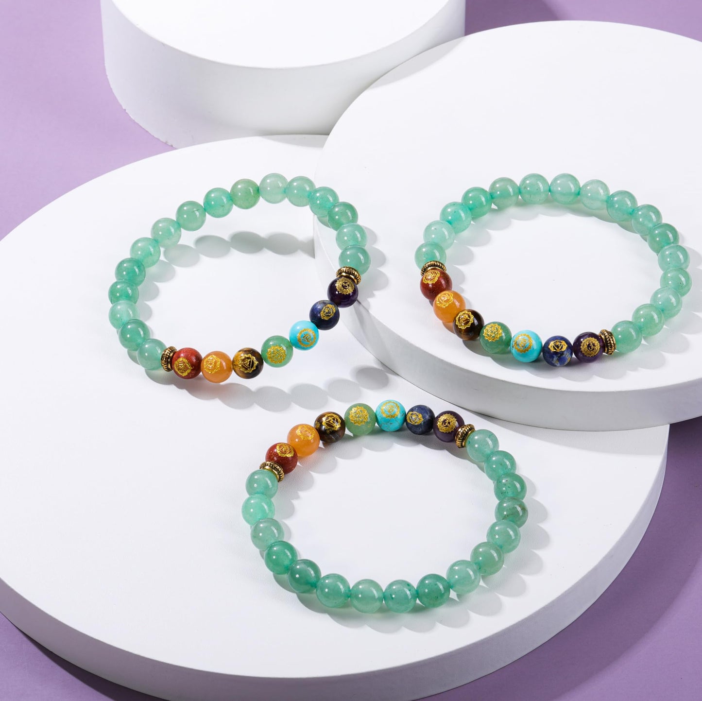 VadiForest Natural 8mm 7 Chakra Stone Crystal Bracelet Reiki Green Aventurine Crystal Gemstone Beads Men Women Stretch Bracelet for Meditation