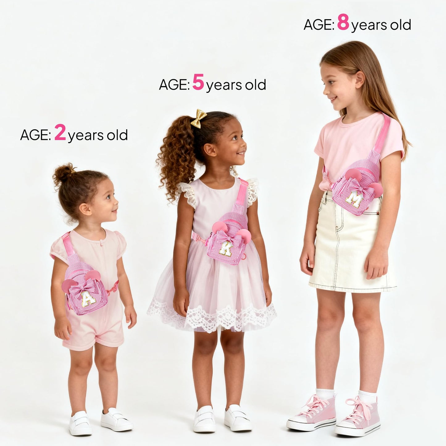 QLOVEA Birthday Gifts for Girls Kids, Personalized Small Initial Pink Sling Bag for Kid Girls | Small Initial Monogram Fanny Packs Crossbody Bag Purse for Girl Kid Year Old Birthday Gifts (Pink A)