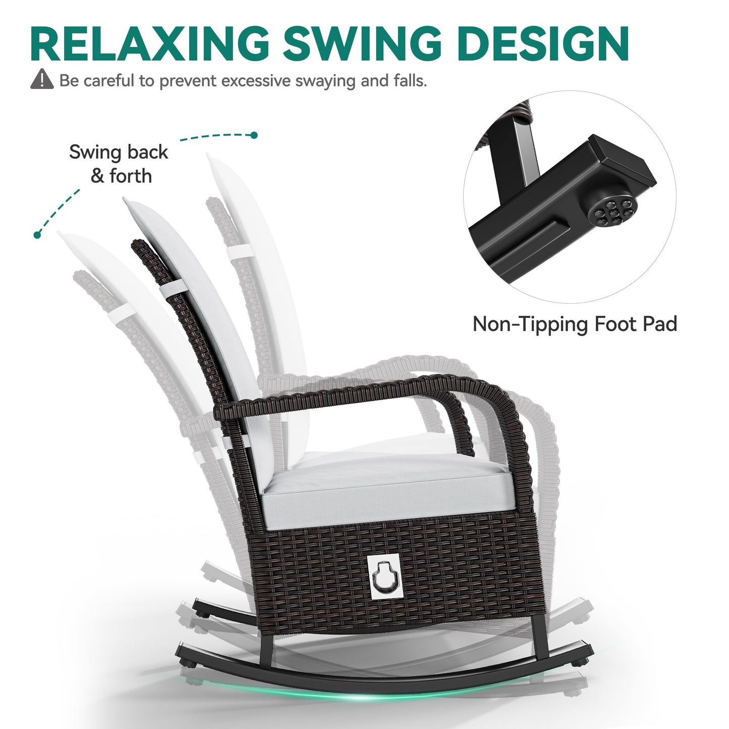 YITAHOME Outdoor Rocking Chair Set of 2, Wicker Lounge Chairs with Adjustment Backrest, PE Rattan Patio Recliner Chair with Adjustable Footrest and Soft Cushions, Ideal for Garden Backyard Porch Patio