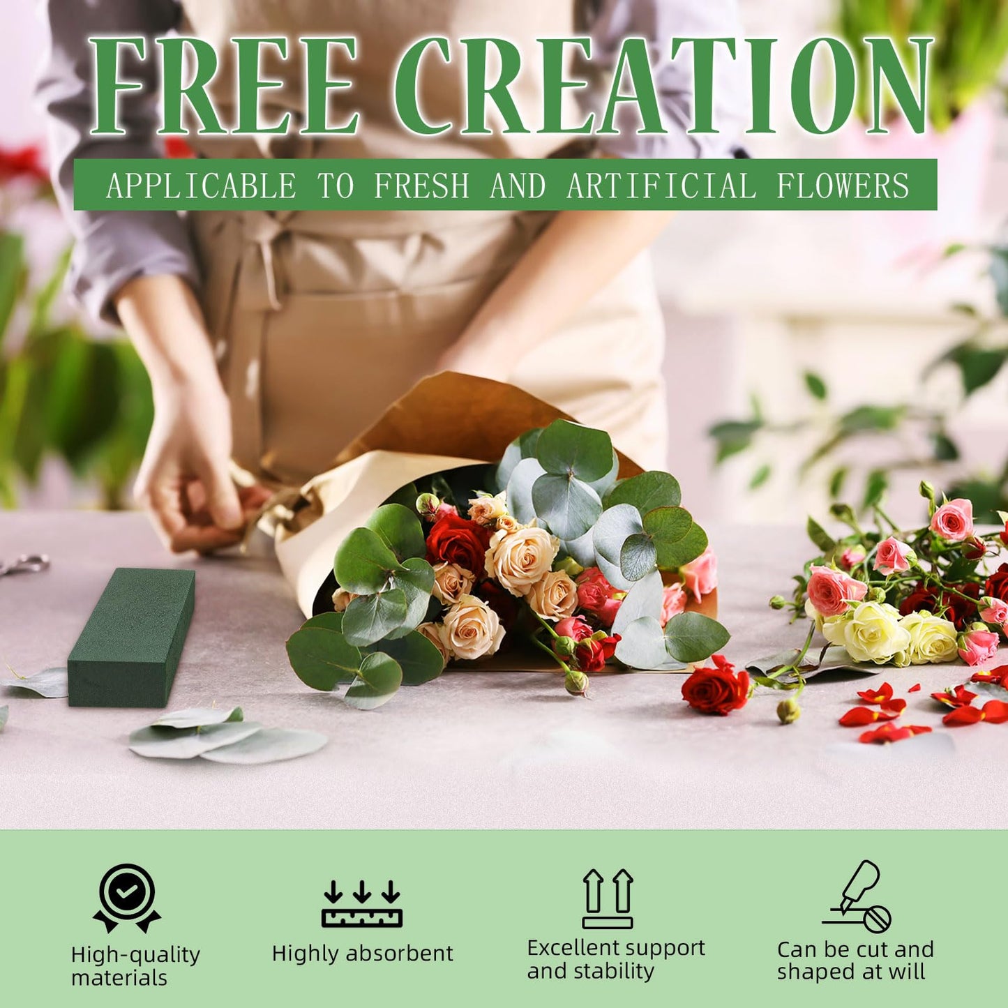 Gardace 6 Pack Floral Foam Blocks Each (8.7"L x 3.5"W x 2"H), Green Wet and Dry Flower Foam for Fresh and Artificial Flower Arrangement, Plant Foam is Suitable for Wedding, Festival Decoration