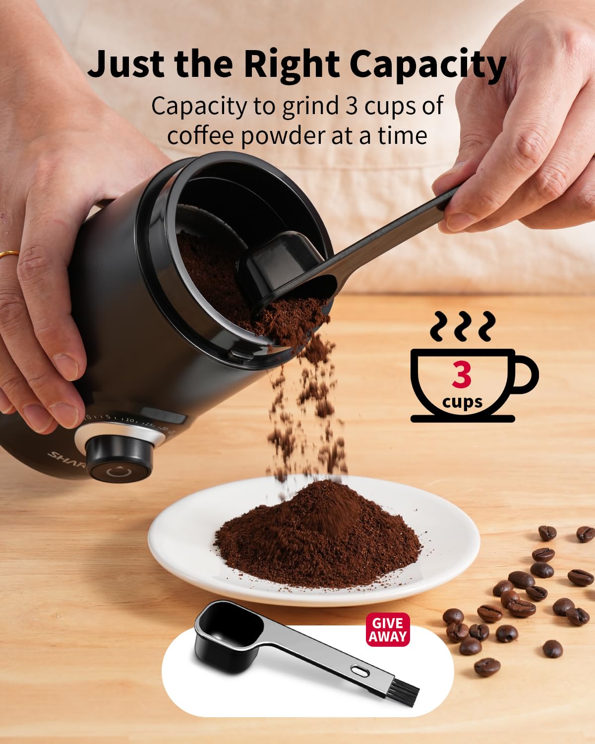 SHARDOR Electric Super Silent Blade Coffee Grinder, Timed Grind Control Rotary Knob, Adjustable Coarse to Fine for Coffee Beans, Spices & Herbs, Black