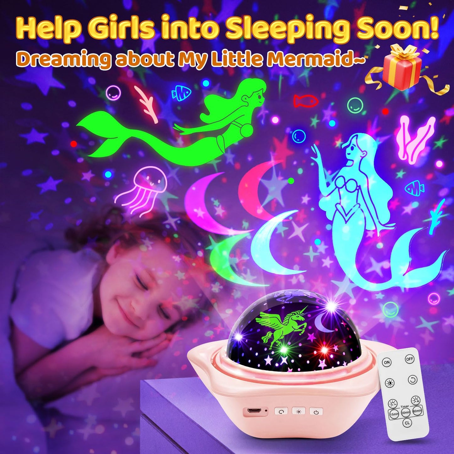 Unicorn Toys【6 Slides+96 Projections】,Unicorn Night Light Projector & Mermaid Toys & Princess Toy, Girl Birthday Gift,Juguetes para Niñas, Princess Toys for Girls 4-6, 2 Year Old Girl Birthday Gift